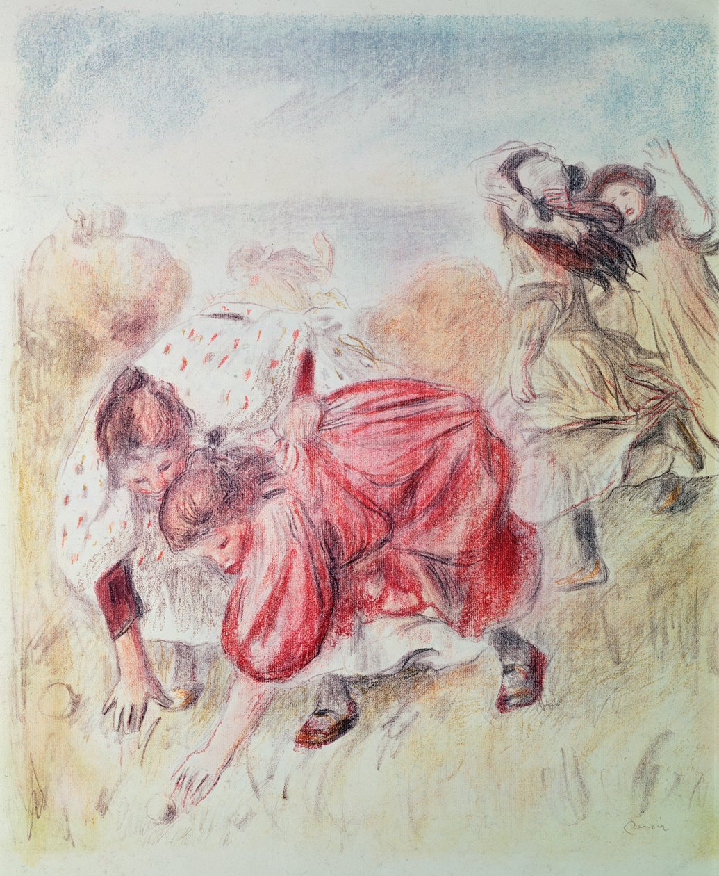 Mladé dívky si hrají (barevná tužka) od Pierre Auguste Renoir