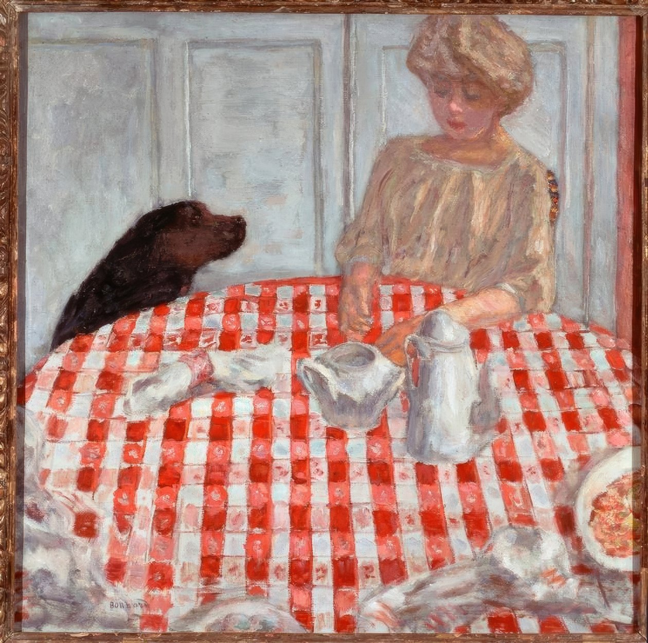 Červený kostkovaný ubrus nebo krmivo pro psa od Pierre Bonnard