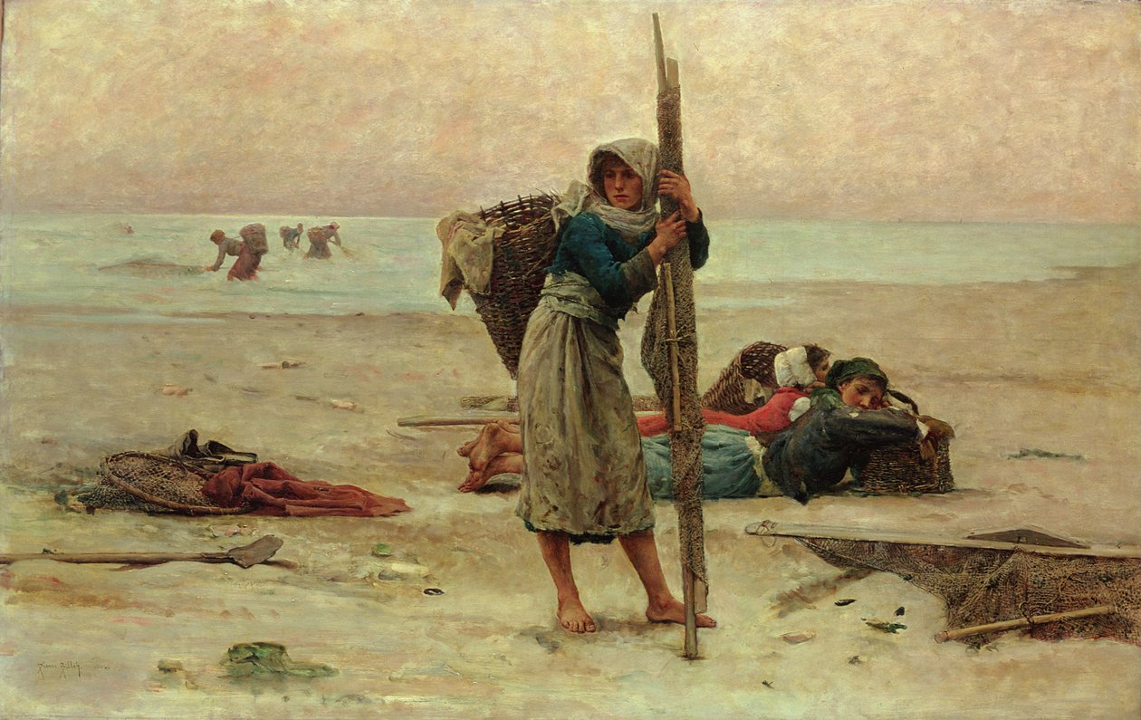 Chytání ústřic, 1884 od Pierre Celestin Billet