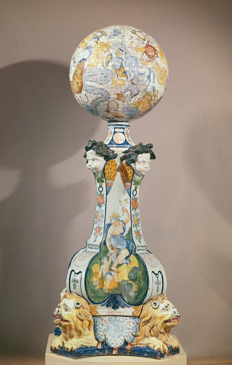 Nebeská koule na podstavci se čtyřmi lvy, 1725 (keramika) od Pierre Chapelle