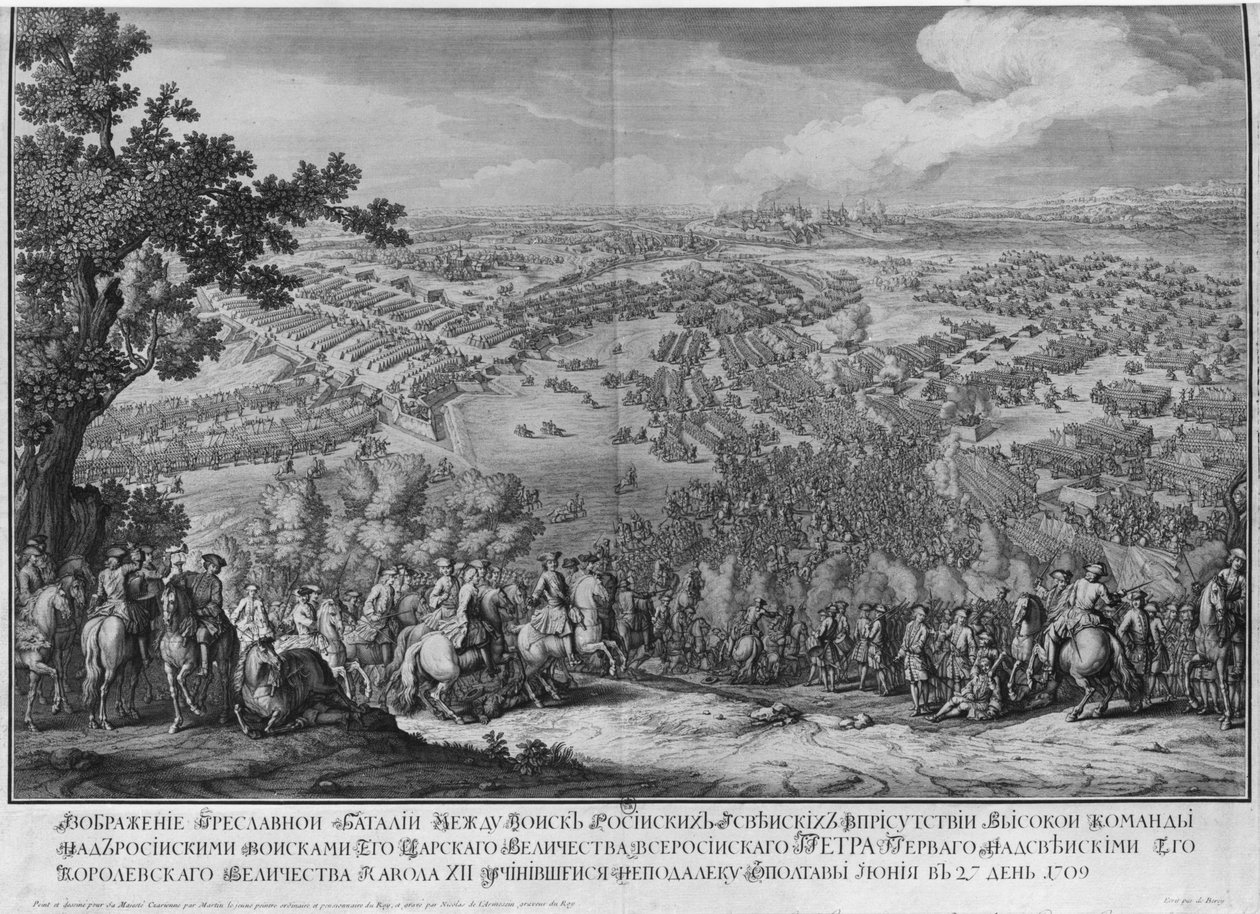 Bitva u Poltavy, vyryta jedním z rodiny Nicolas Larmessin, 1709 od Pierre Denis Martin