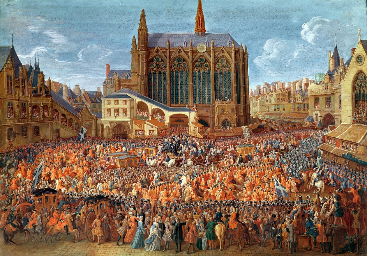 Odchod Ludvíka XV (1710-1715) ze Sainte-Chapelle po „lit de justice“, která ukončila vládu Ludvíka XIV. (1638-1715) 12. září 1715, 1735 (viz také 162641) od Pierre Denis Martin