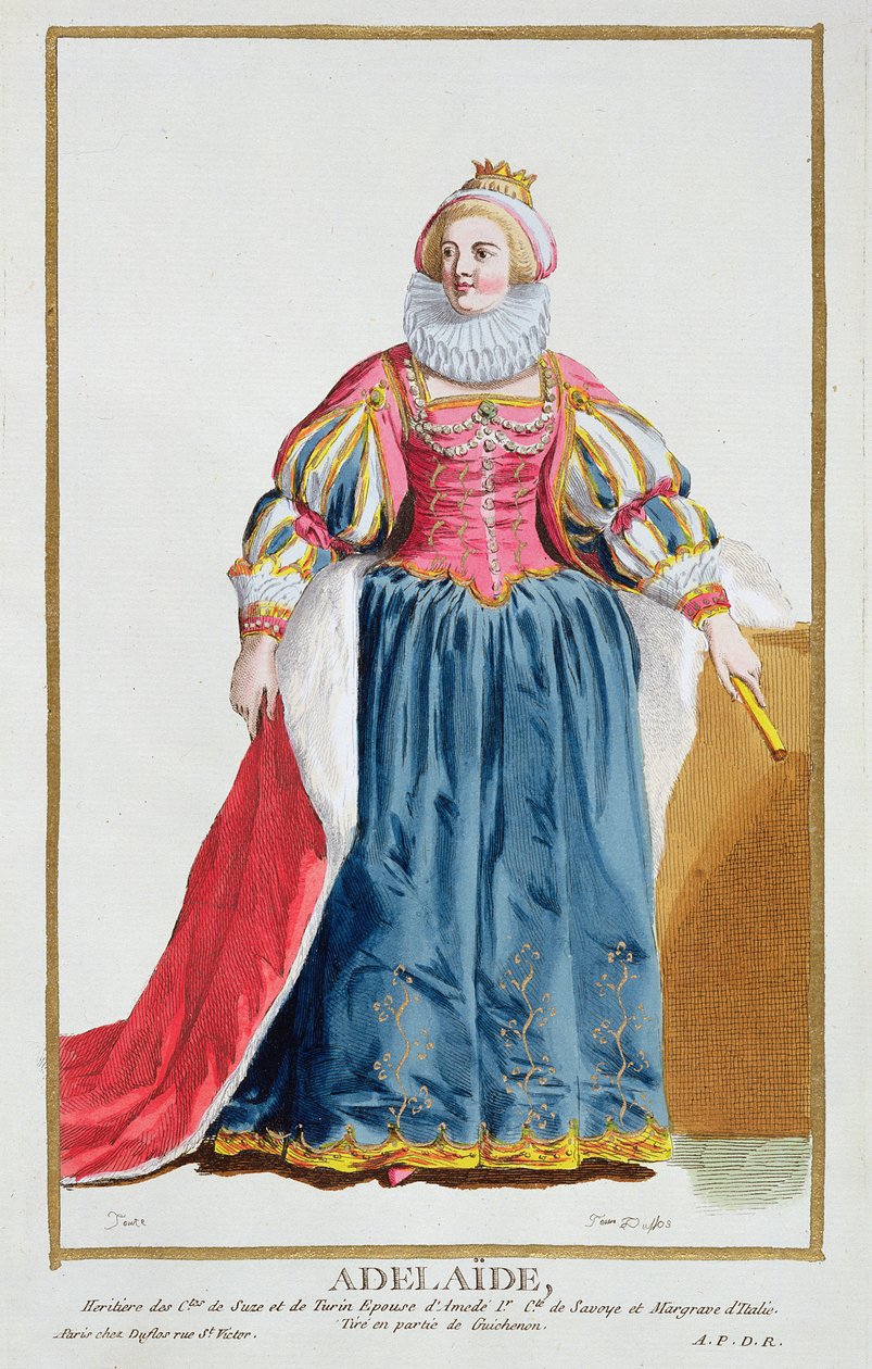Adelaide, z „Recueil des Estampes, představující hodnosti a hodnostáře, podle kostýmu všech existujících národů“, vydáno 1780 (ručně kolorovaná rytina) od Pierre Duflos