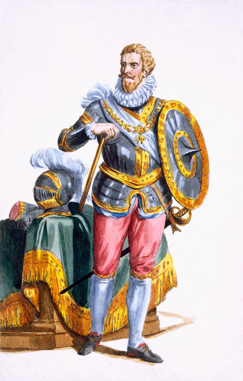 Alessandro Farnese (1546-92), vévoda parmský, z knihy "Receuil des Estampes, representant les Rangs et les Dignites, suivant le Costume de toutes les Nations existantes", vydané roku 1780 (ručně kolorovaná rytina). od Pierre Duflos