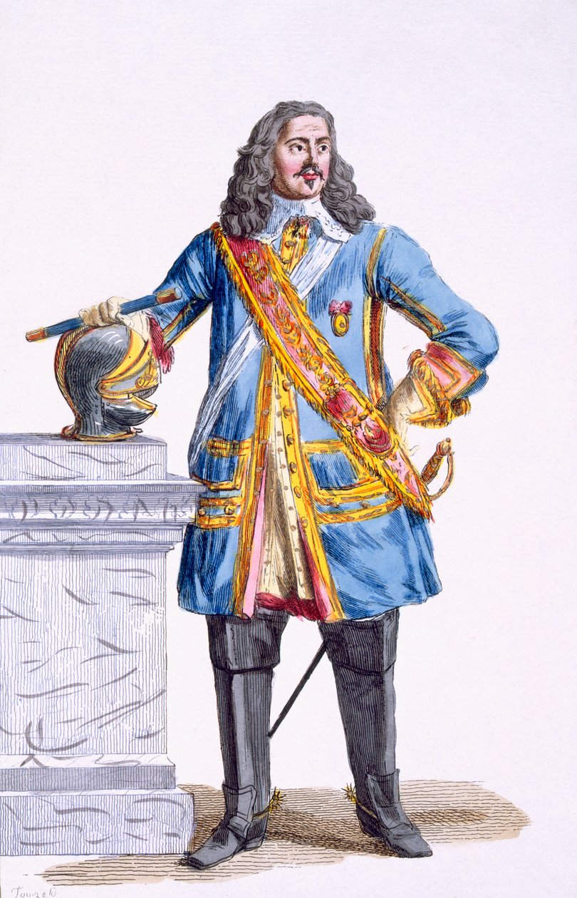 George Monke (1608-70) vévoda z Albemarle z knihy "Receuil des Estampes, representant les Rangs et les Dignites, suivant le Costume de toutes les Nations existantes", vydané roku 1780 (ručně kolorovaná rytina). od Pierre Duflos