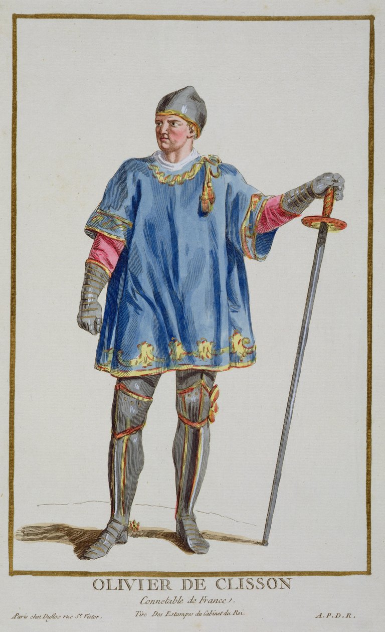Olivier de Clisson (1332-1407) Constable of France z knihy "Receuil des Estampes, Representant les Rangs et les Dignites, suivant le Costume de toutes les Nations existantes", vydáno 1780 (ruční kolorování). od Pierre Duflos