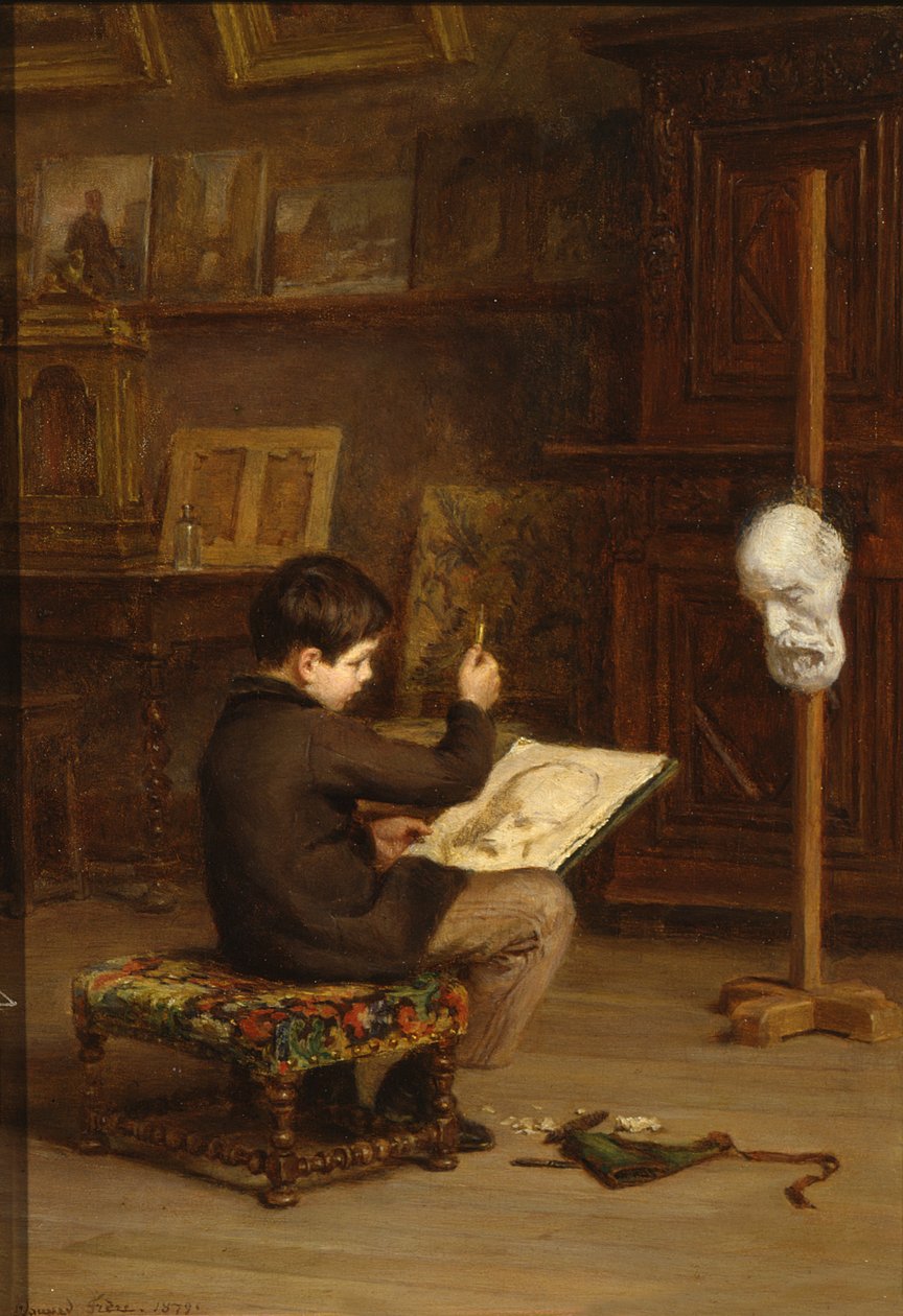 Mladý chlapec kreslení z lité hlavy, 1879 od Pierre Edouard Frere