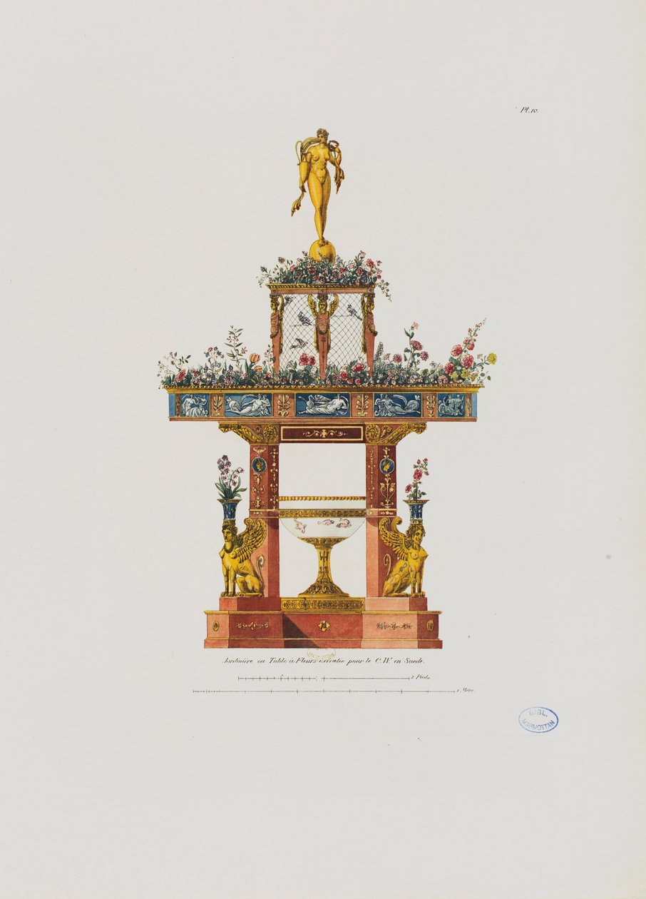 Zahradní nebo květinový stůl ze „Sbírky interiérových dekorací včetně všeho, co souvisí s nábytkem“, vydané v Paříži, 1801 od Pierre Francois Leonard Fontaine