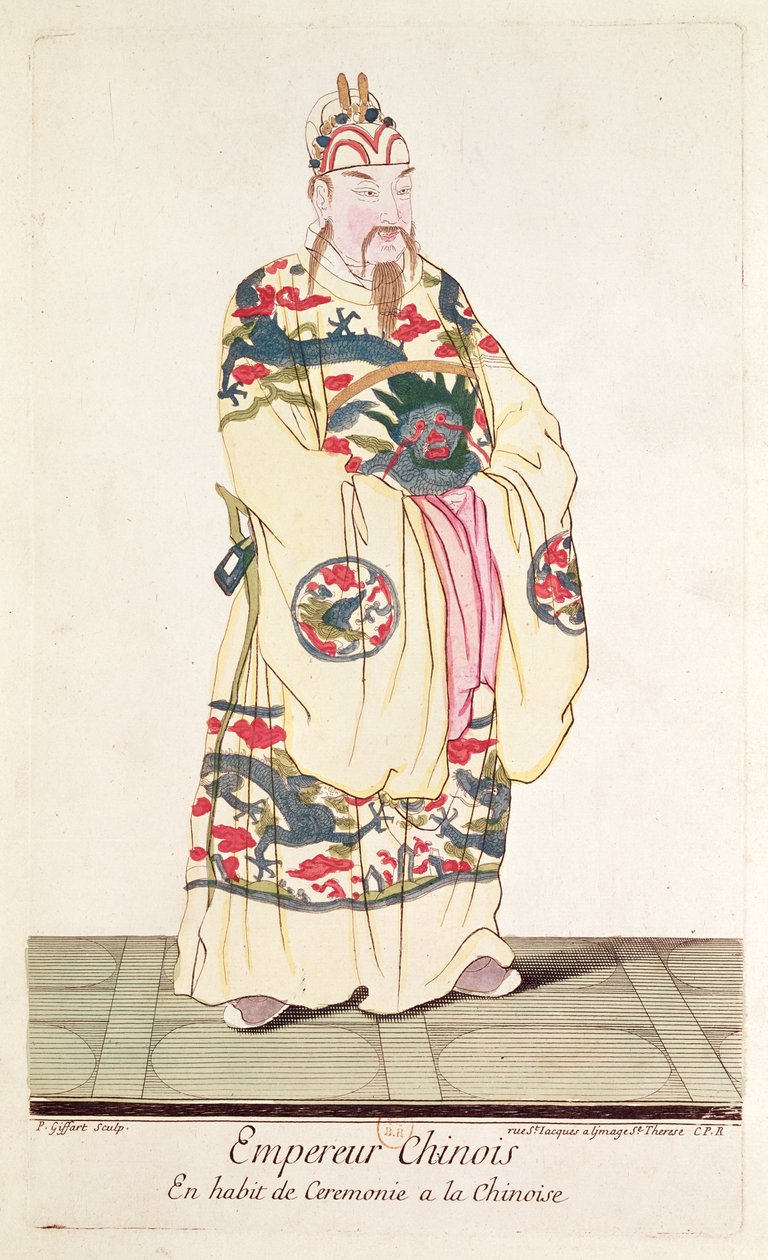 Čínský císař ve slavnostním kostýmu, z knihy "Estat Present de la Chine" od Pere Bouveta, 1697 od Pierre Giffart