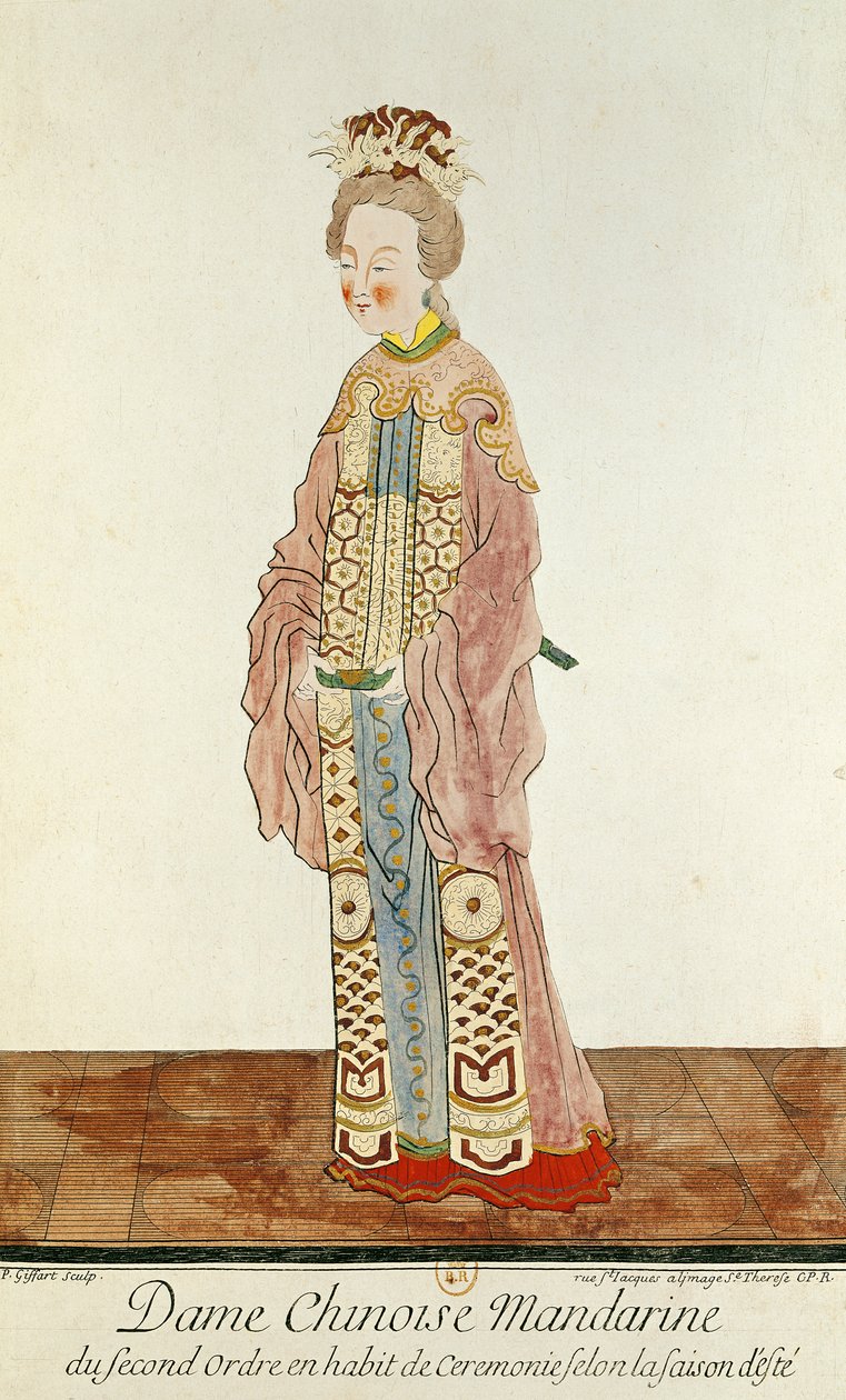 Portrét mandarínky druhého řádu v letním obřadním kostýmu z „Estat Present de la Chine“ od Pere Bouveta, 1647 od Pierre Giffart