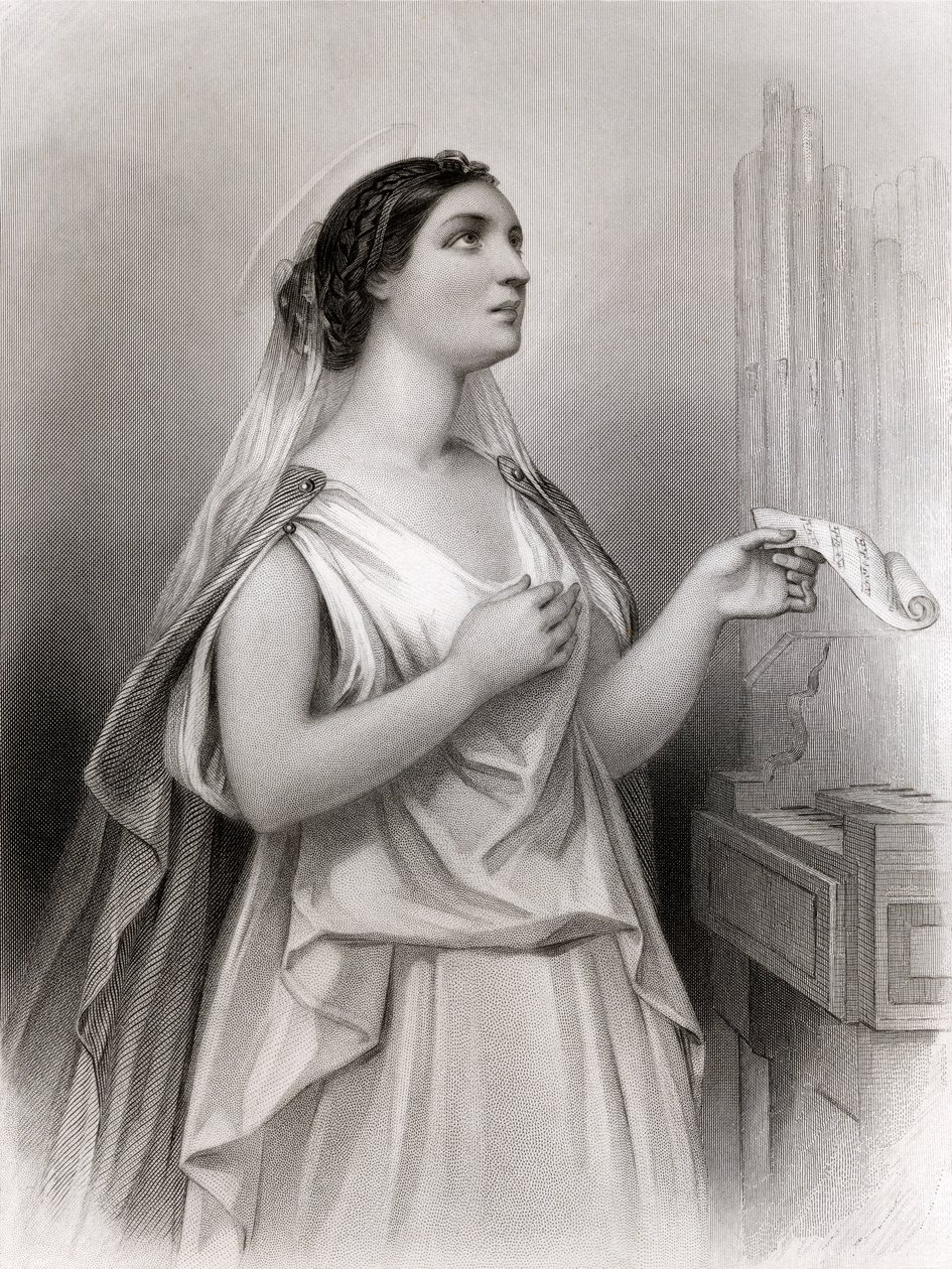 Svatá Cecilie, ilustrace z „World Noted Women“ od Mary Cowden Clarke, 1858 od Pierre Gustave Eugene Staal