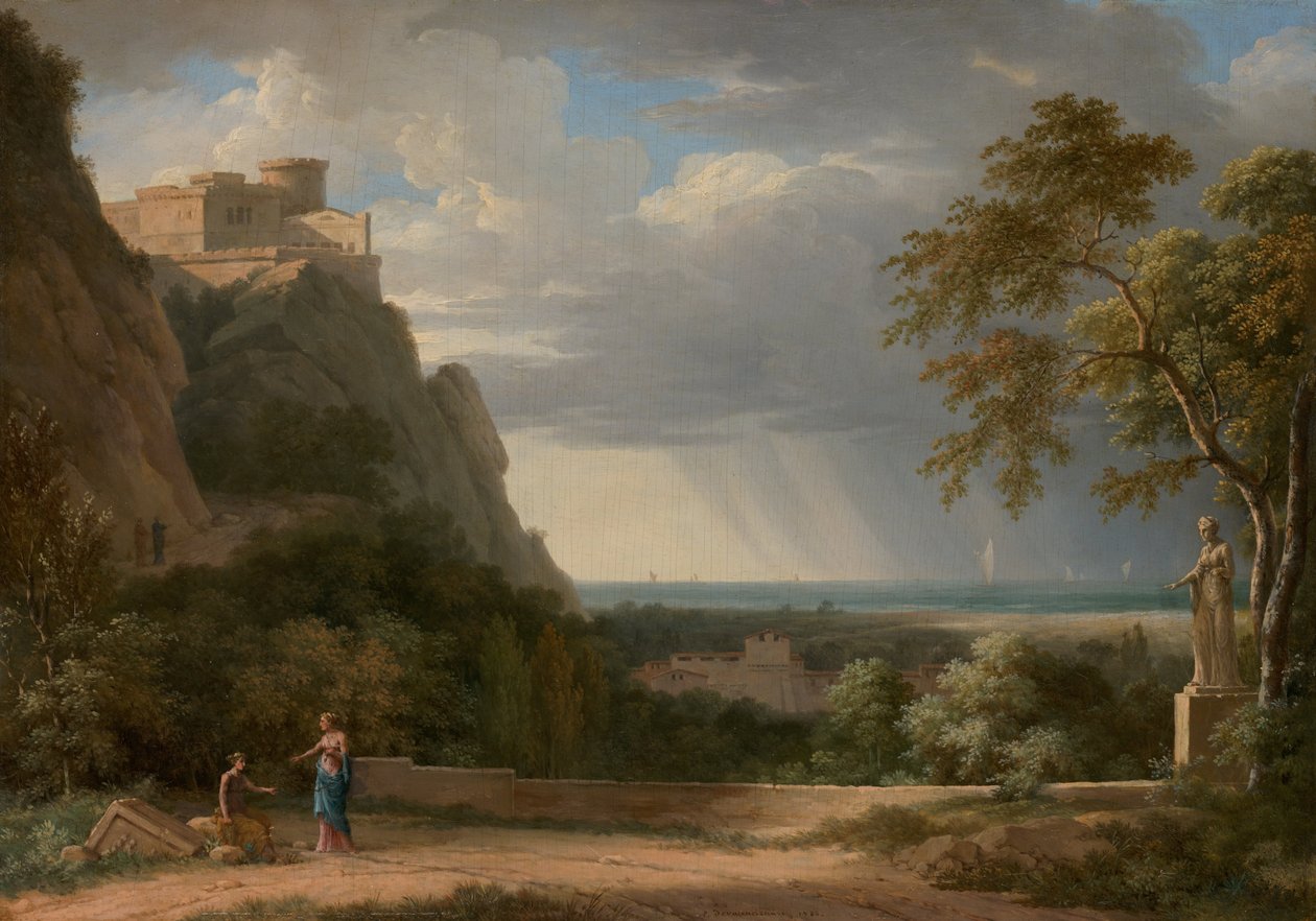Klasická krajina s postavami a sochou od Pierre Henri de Valenciennes