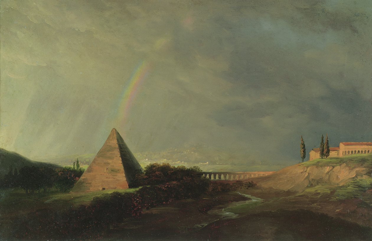 Pyramida a duha (olej na papíře na kartě) od Pierre Henri de Valenciennes