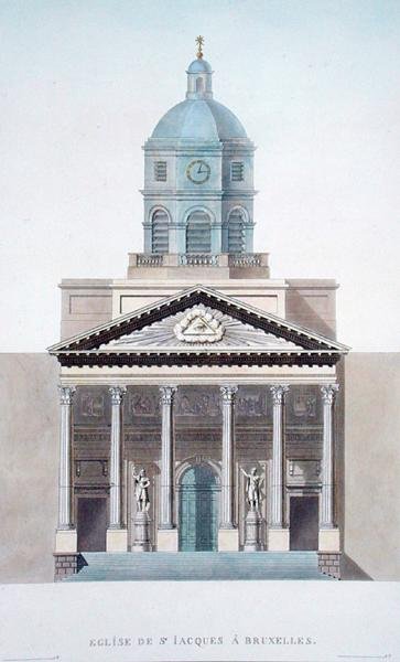 Kostel sv. Jakuba, Brusel, z výběru nejvýznačnějších památek, budov a domů Nizozemského království od Pierra Jacquese Goetghebuera, vydáno 1827 (akvatinta) (viz také 186059) od Pierre Jacques Goetghebuer