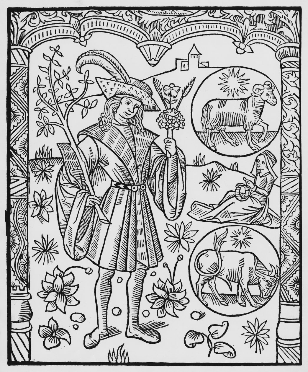 Duben, květiny, Beran, ilustrace z 