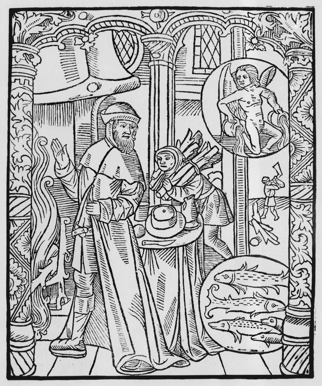 Únor, interiérová scéna, Aquarius, ilustrace z 