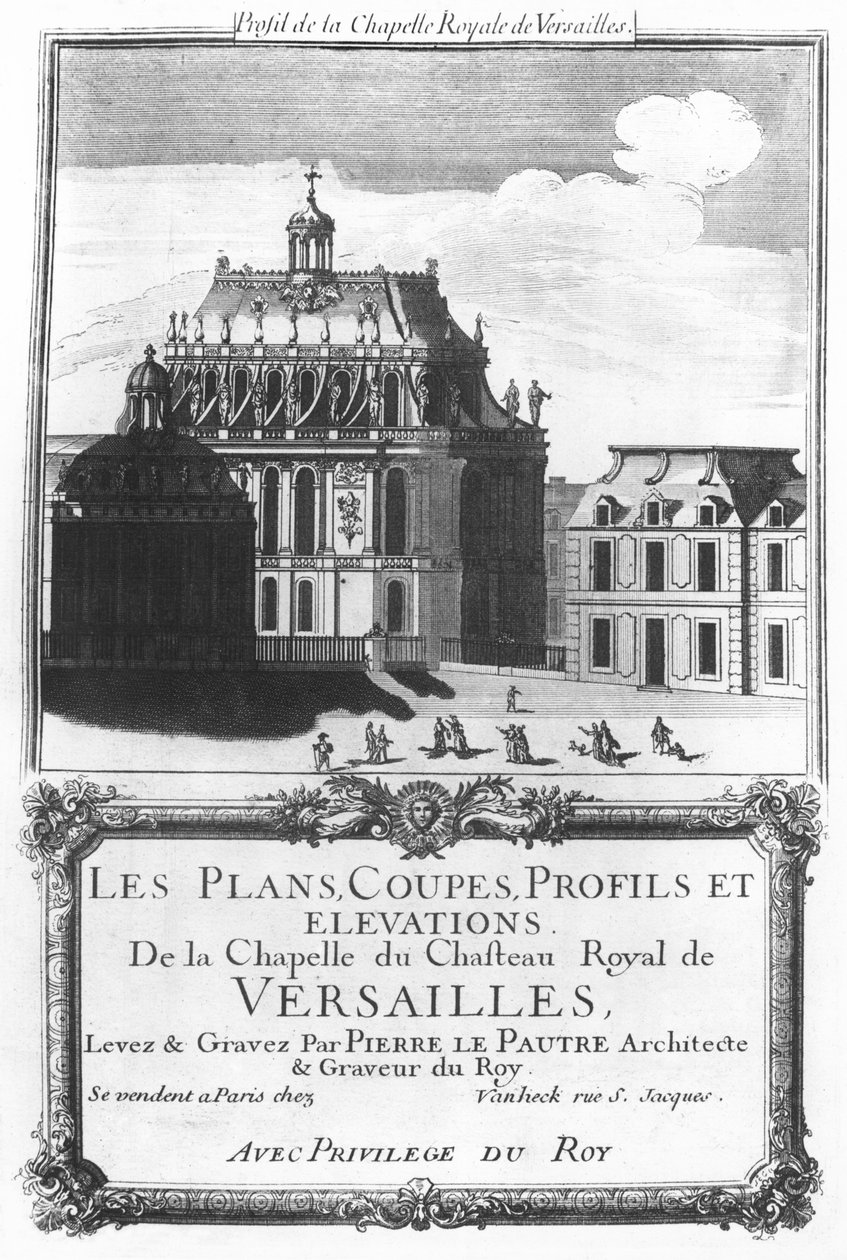 Královská kaple, ilustrace z „Plány, řezy, profily a pohledy kaple zámku Royal de Versailles“ od Pierre Lepautre