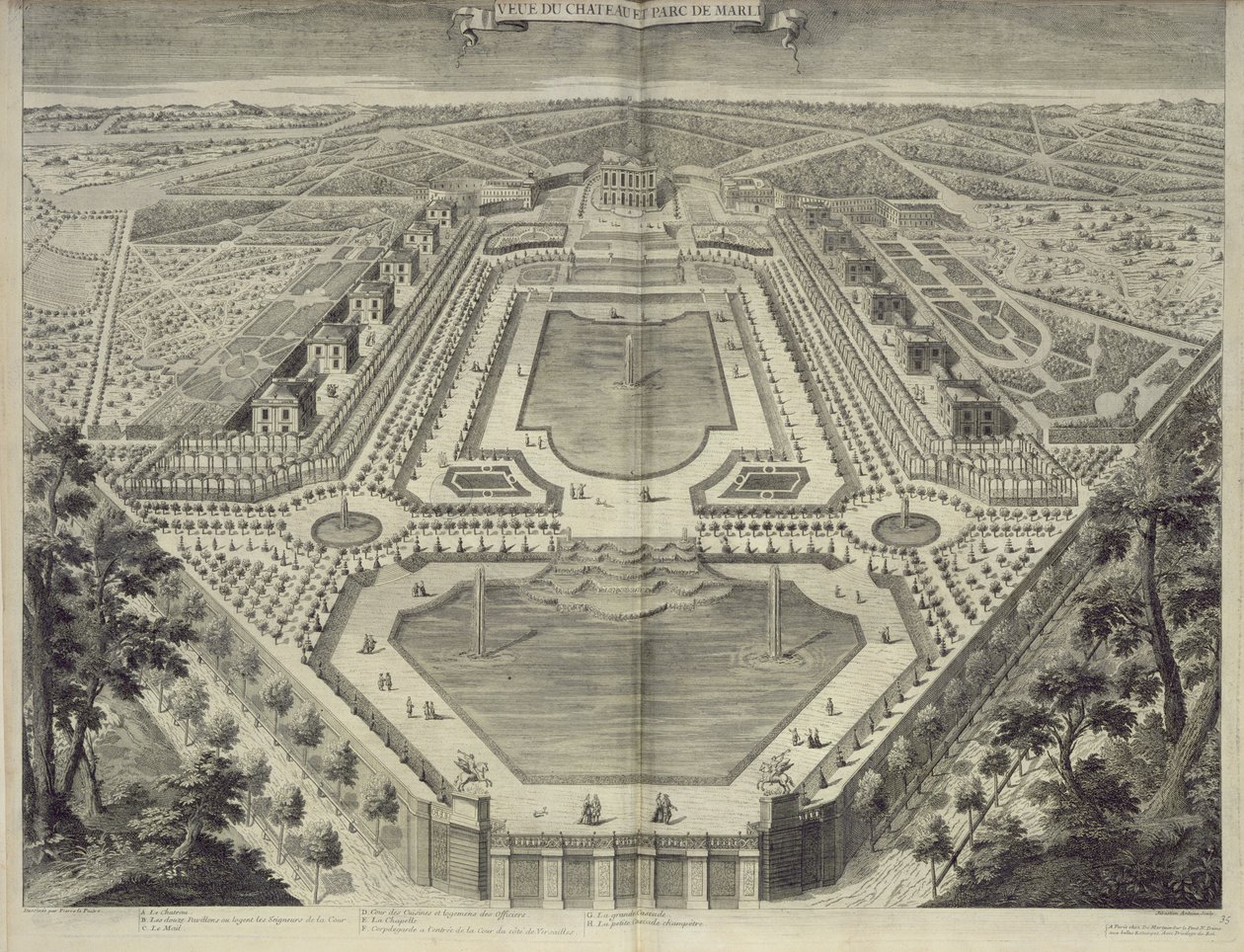 Pohled na zámek a park v Marly, rytý Sebastian Antoine (1687-str. 1761), kolem 1715 od Pierre Lepautre