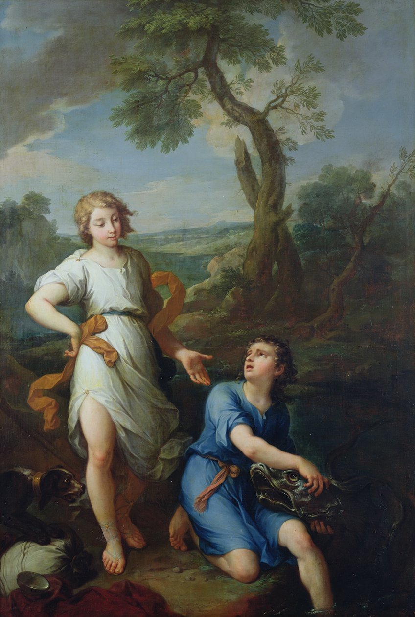 Chytání ryb v řece Tigris mladým Tobiášem, 1733 od Pierre Parrocel