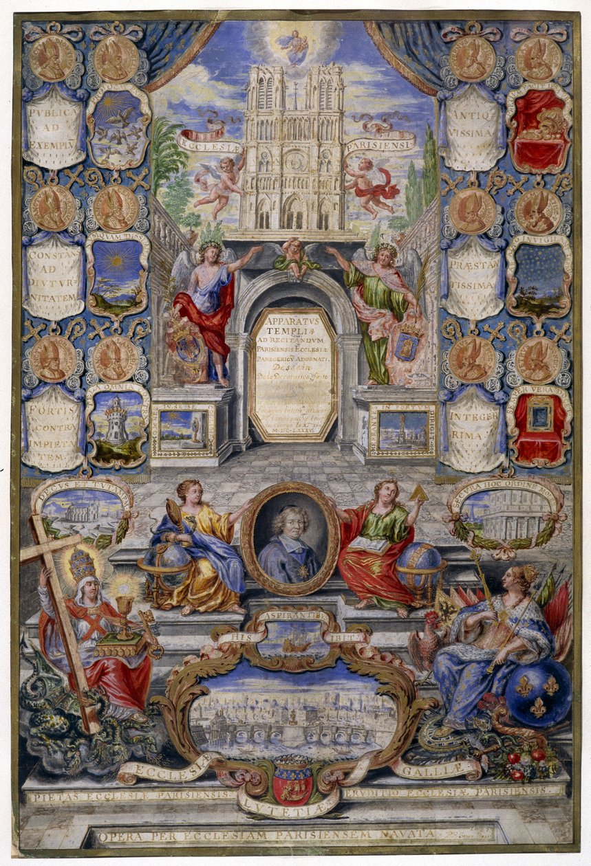 Alegorie kostela v Paříži u příležitosti odvolání ediktu z Nantes, 1685 (kvaš na pergamenu) od Pierre Paul Sevin