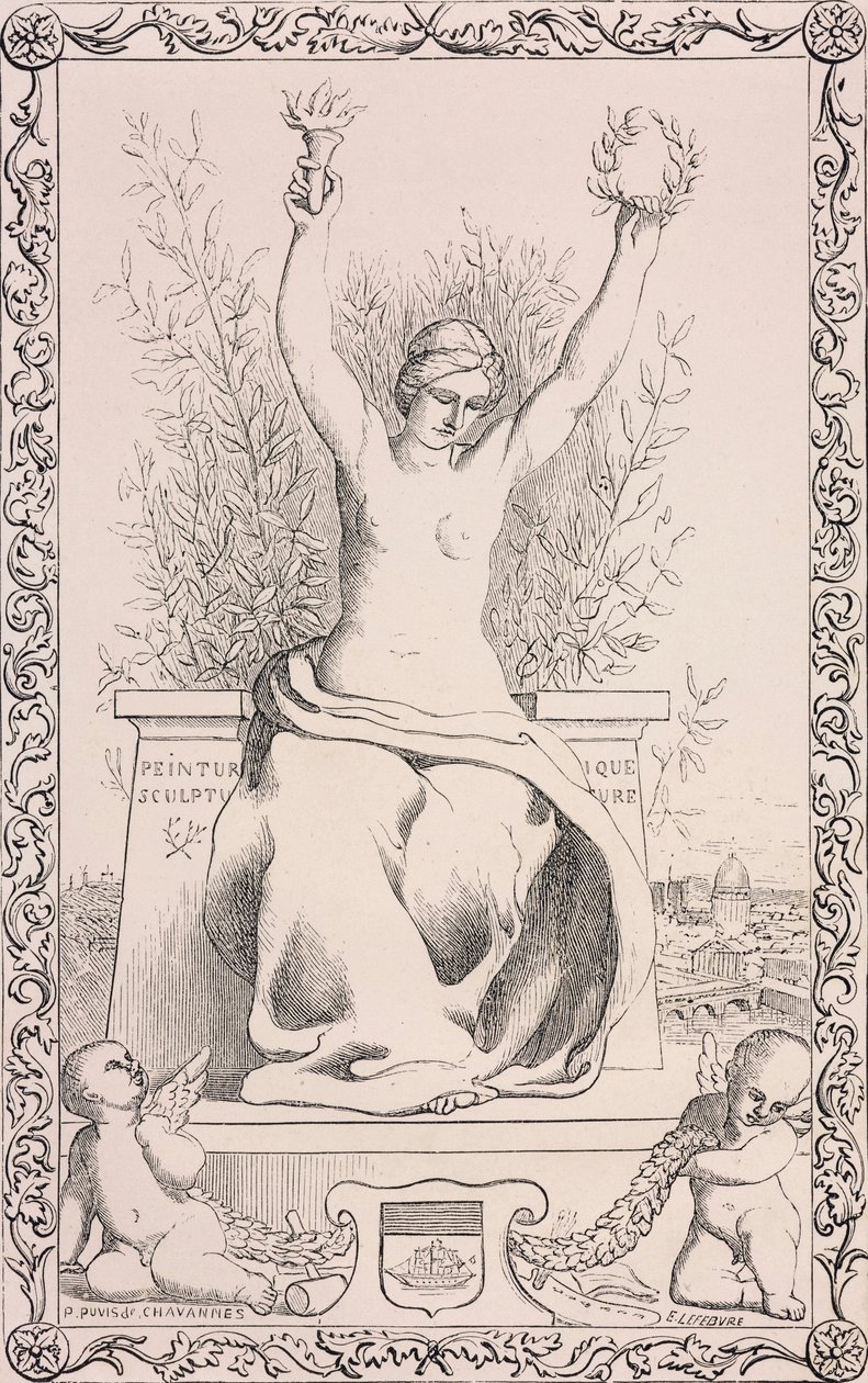 Alegorie Paříže,19. století (čb. rytina) od Pierre Puvis de Chavannes