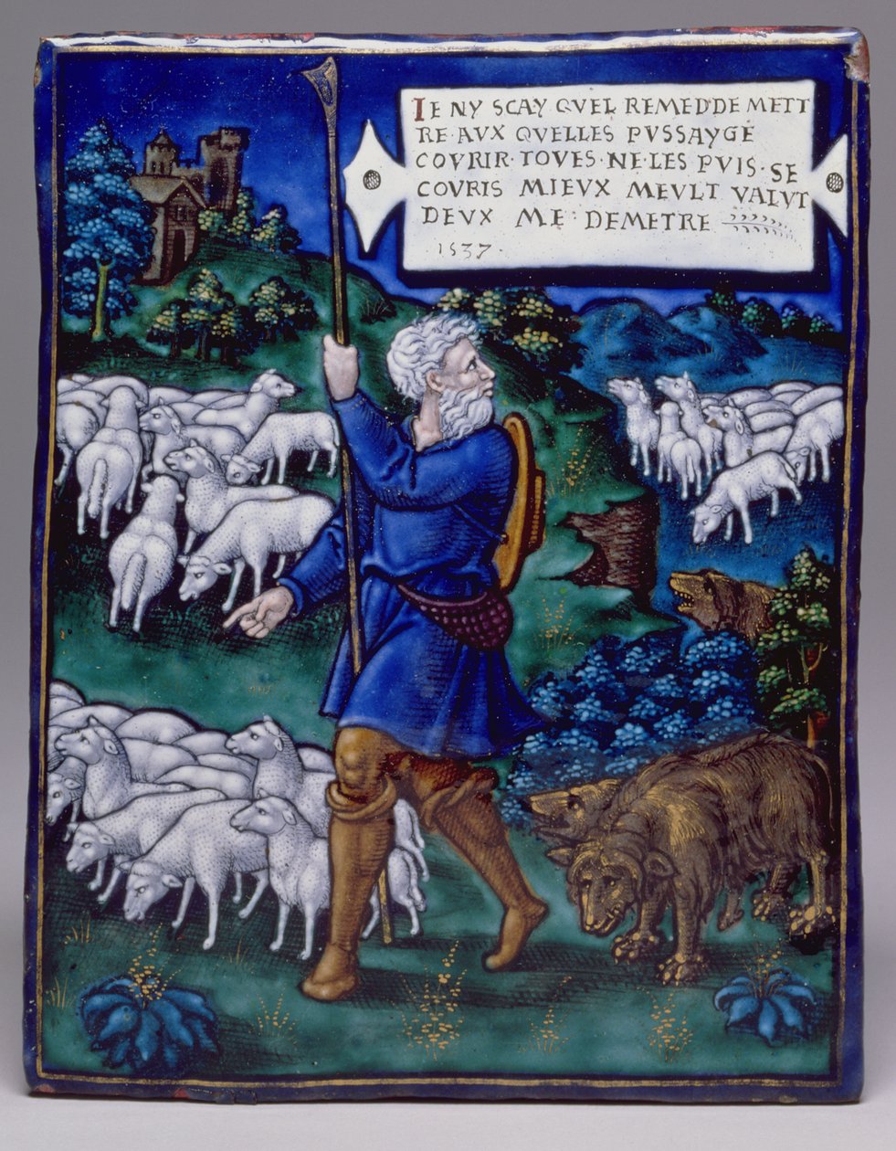 Plaketa zobrazující Bad Shepherd, 1537 (smalt) od Pierre Raymond