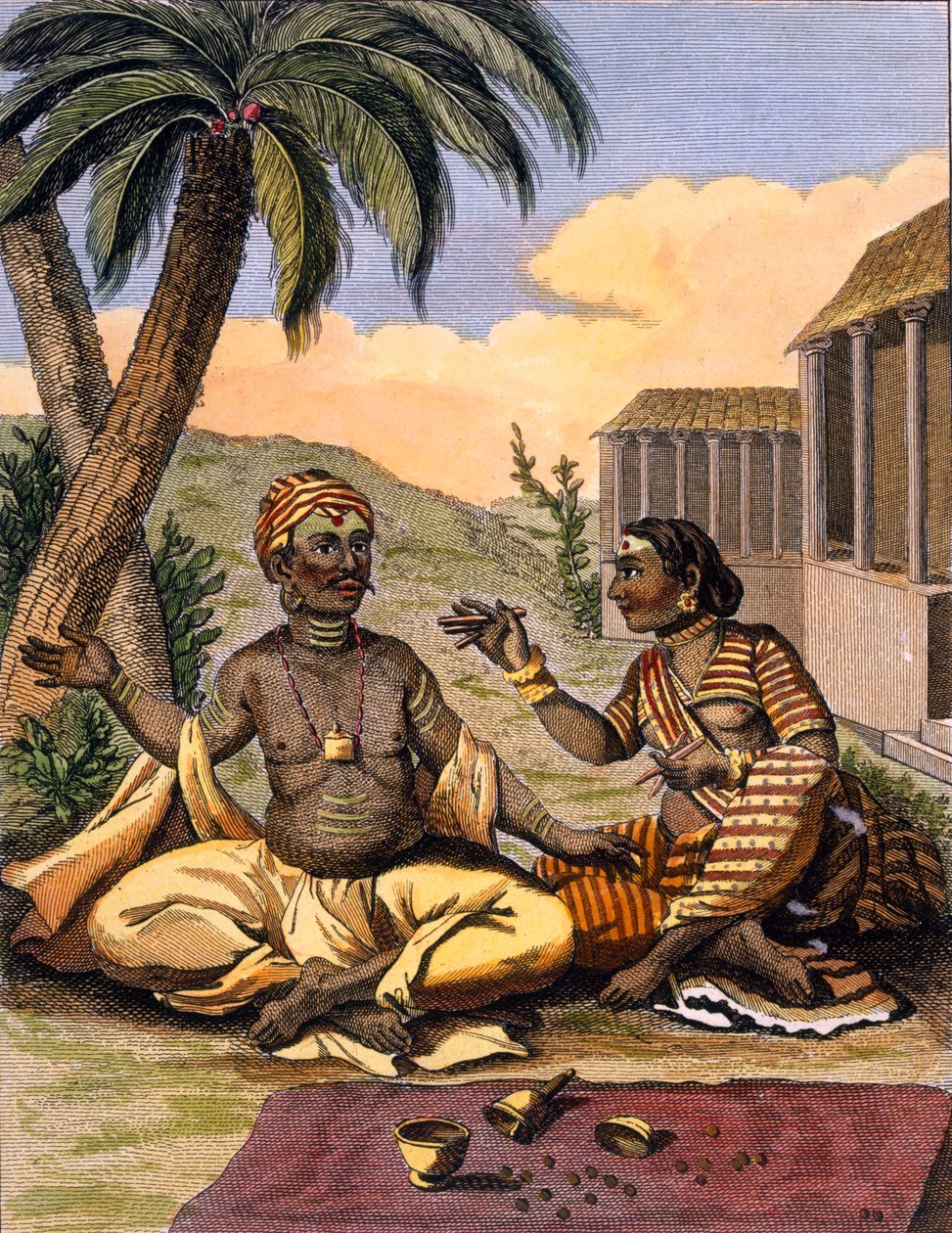 Rádža, kterého baví dáma, vyrytý Poissonem, z „Voyages aux Indes et a la Chine“ od Pierre Sonnerat