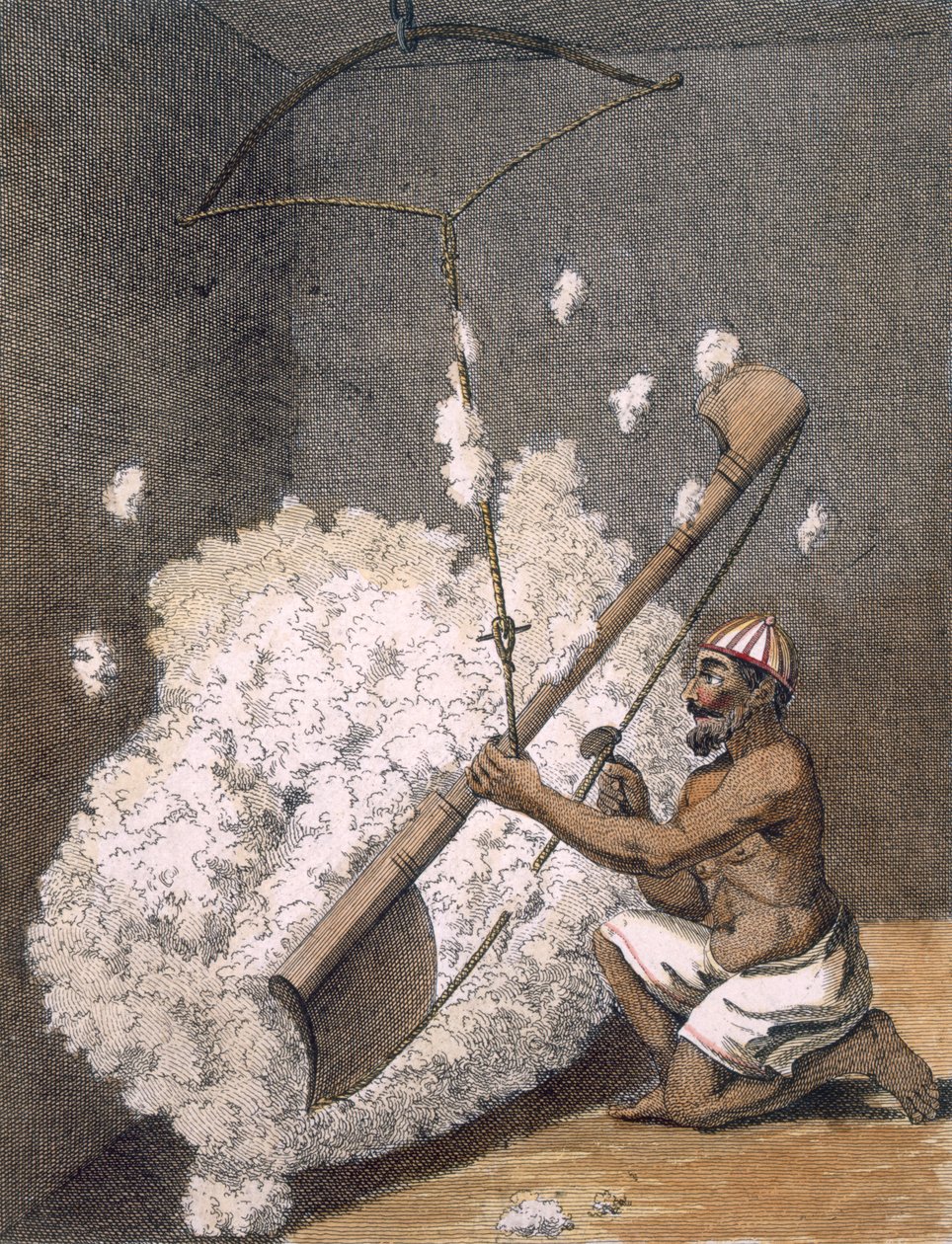 Mýdlování bavlny z knihy "Voyages aux Indes et a la Chine", 1782. od Pierre Sonnerat