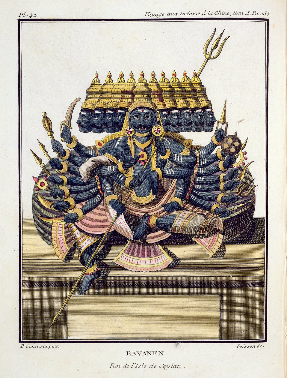 Ravana, démonský král Cejlonu, z „Voyage aux Indes et a la Chine“ od Pierra Sonnerata, vyryto Poissonem, vydáno 1782 od Pierre Sonnerat