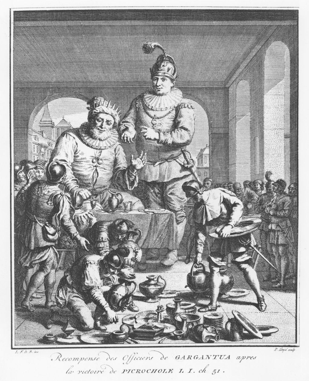 Gargantua odměňuje důstojníky po vítězství Picrochole, ilustrace z „Života Gargantuy a Pantagruela“, od Françoise Rabelaise od Pierre Tanje