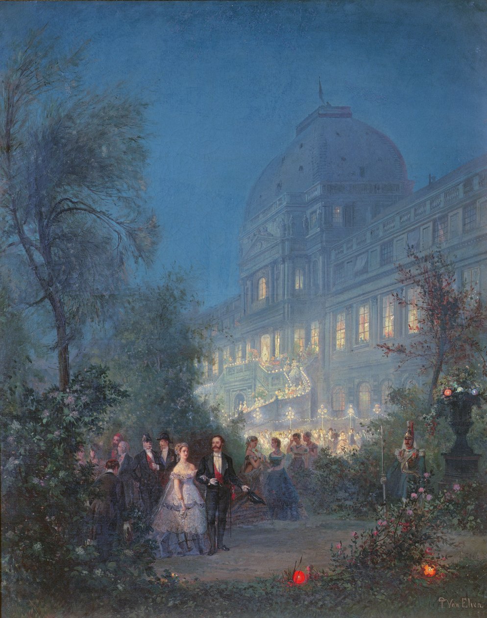 Párty v Tuileriích na Mezinárodní výstavě, 10. června 1867, Evženie s carem Alexandrem II. a Napoleon III. s pruským králem. od Pierre Tetar van Elven