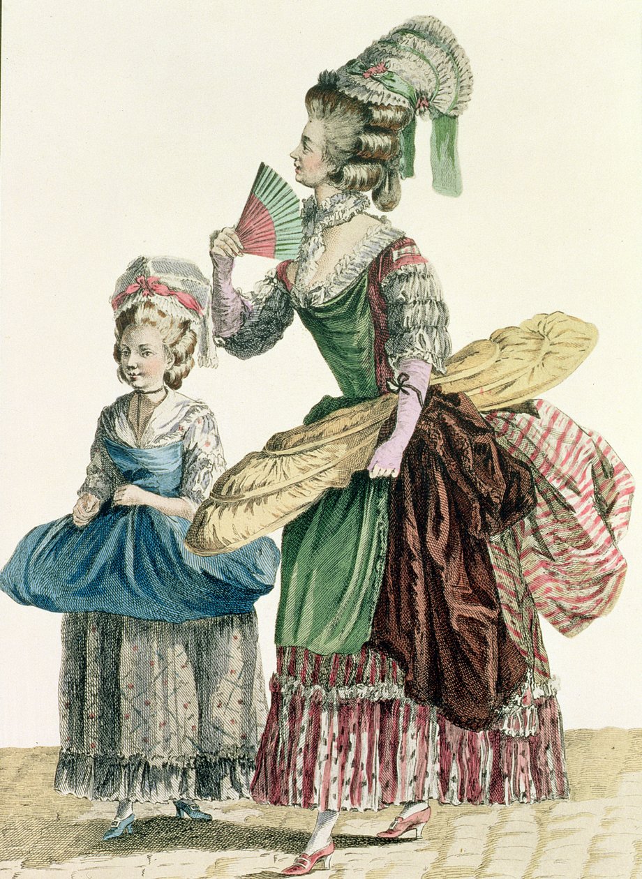 Elegantní švadlena přinášející svou práci, deska z „Galeries des Modes et Costumes Francais“, vyrytá Dupinem, 1778 od Pierre Thomas Le Clerc