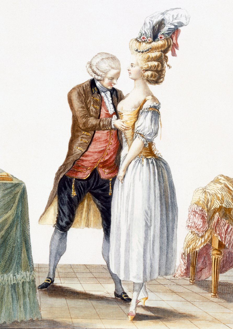 Elegantní dáma se svým krejčím, deska z „Galerie des Modes et Costumes Francais“, rytina Dupina, 1778 od Pierre Thomas Le Clerc