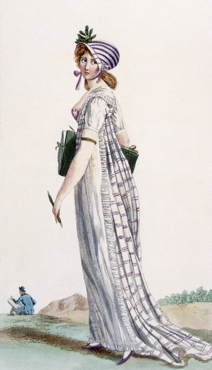 Dámské vycházkové šaty, ilustrace z časopisu "Journal des Dames et des Modes", 1800 od Pierre de La Mesangere