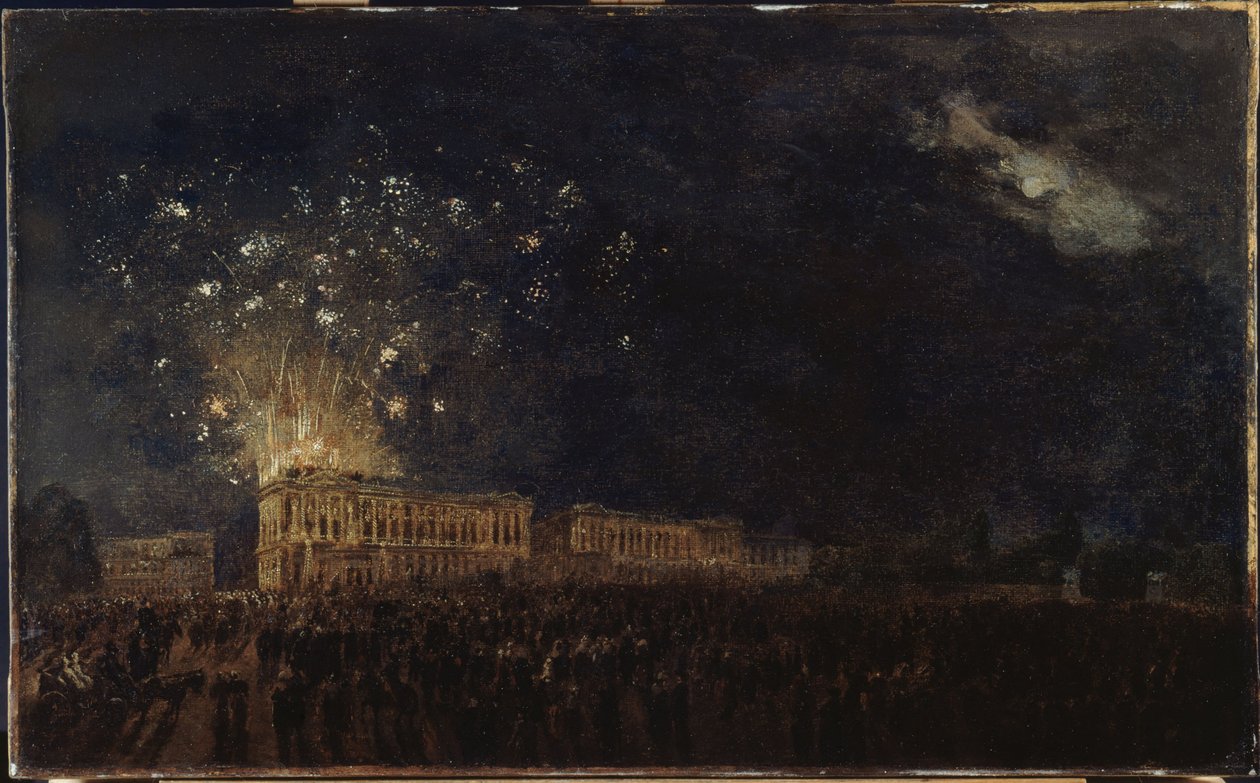 Ohňostroj u příležitosti narození normandského vévody, kolem roku 1782 (olej na plátně na dřevě) od Pierre Antoine Demachy