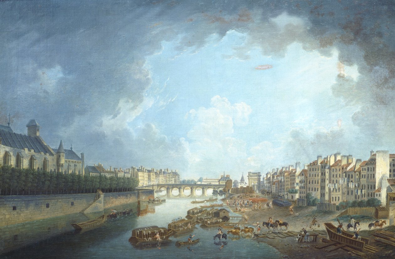 Arcibiskupská diecéze, Tournelle Bridge a Port Saint-Bernard při pohledu z radnice v Paříži, Pierre Antoine Demachy od Pierre Antoine Demachy