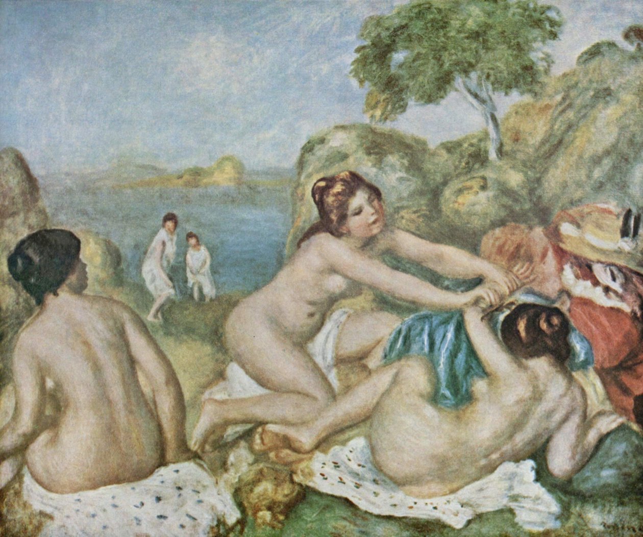 Tři dívky koupající se s kraby od Pierre Auguste Renoir