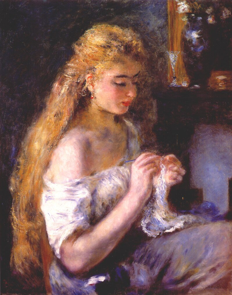 Dívka háčkováníAngličtina: Dívčí tkaní od Pierre Auguste Renoir