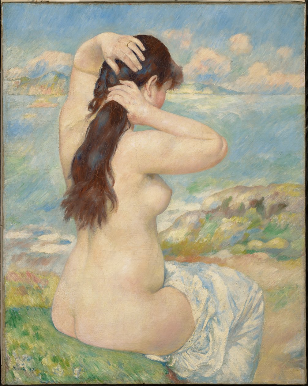 Koupající se žena si upravuje vlasy od Pierre-Auguste Renoir