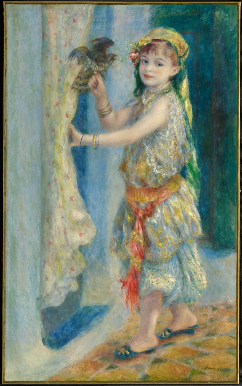 Dítě s ptákem (Mademoiselle Fleury v alžírském kroji) od Pierre-Auguste Renoir