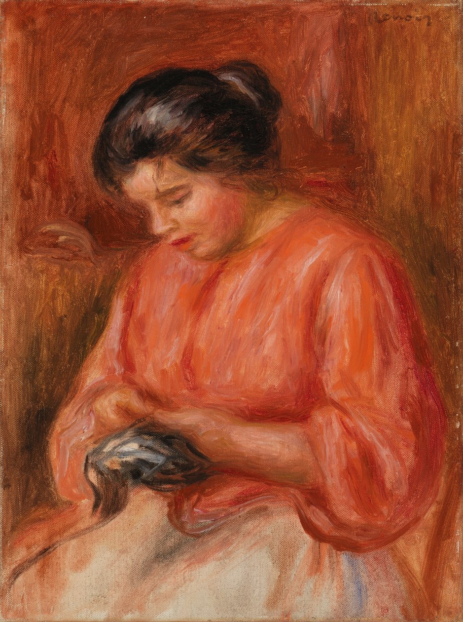 Dívka Darning od Pierre-Auguste Renoir