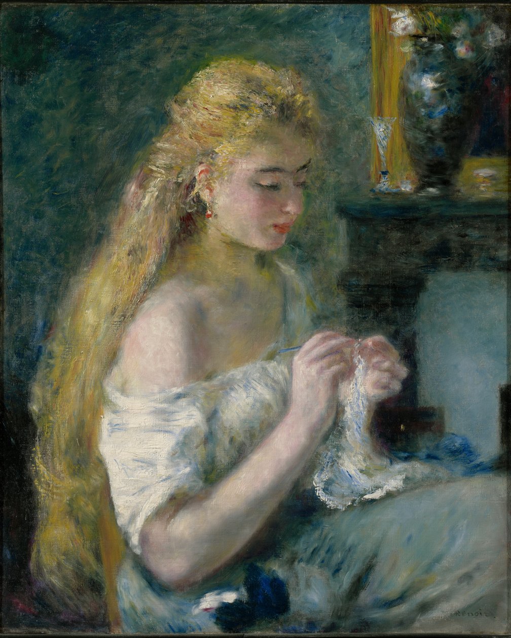 Žena háčkující od Pierre-Auguste Renoir