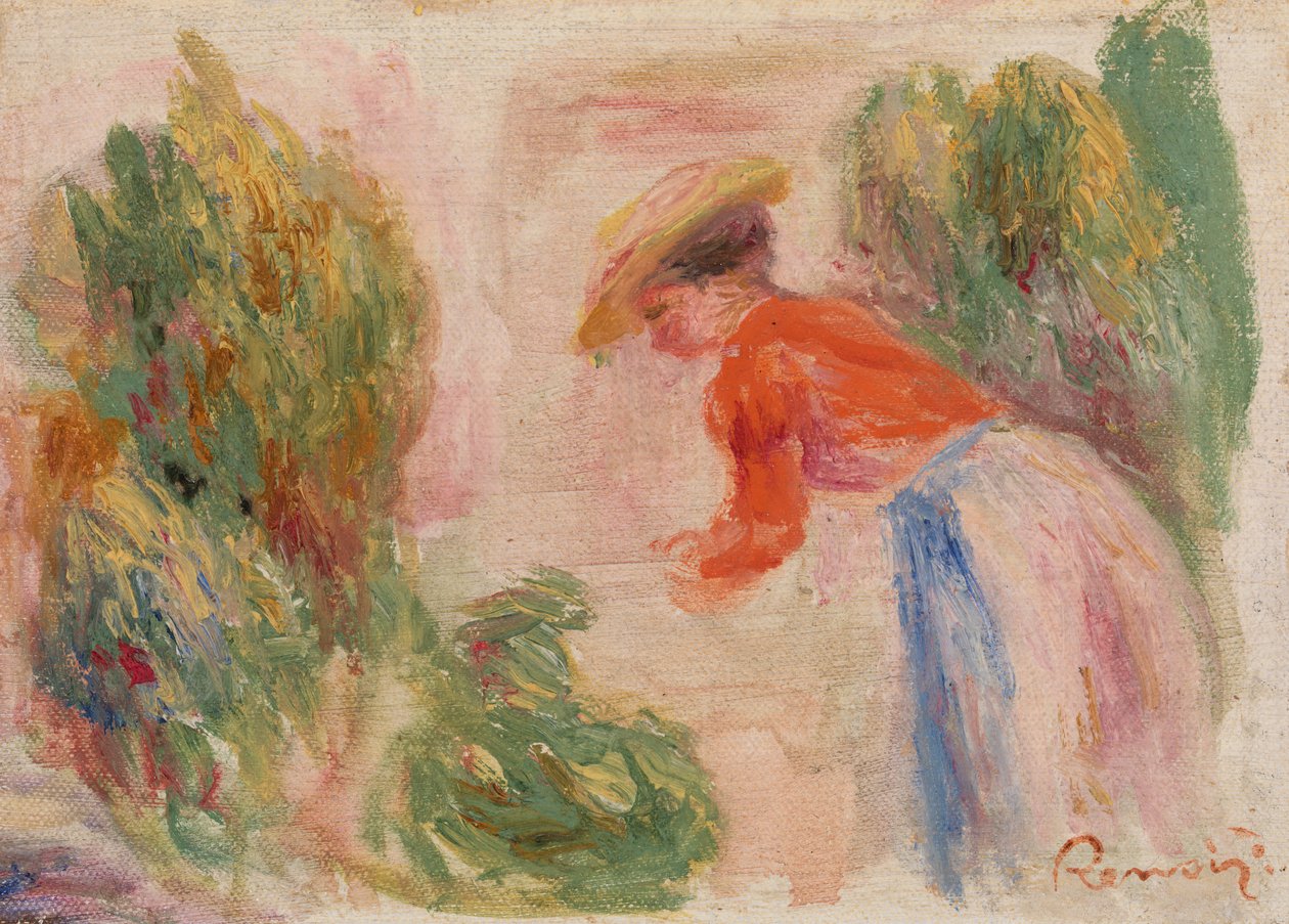 žena sbírá květiny od Pierre-Auguste Renoir