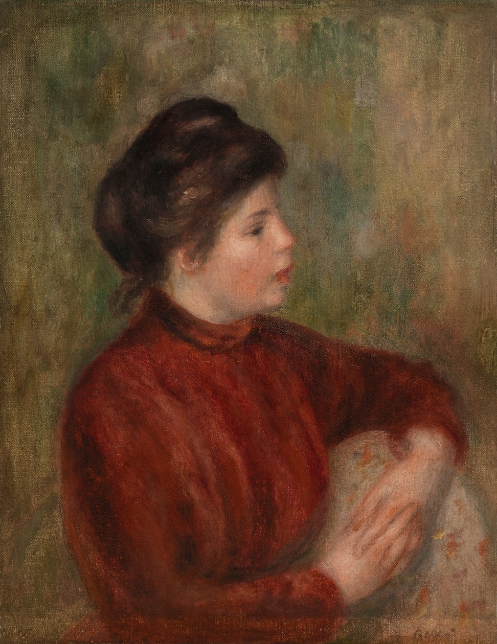 Žena se opírá o židli od Pierre-Auguste Renoir