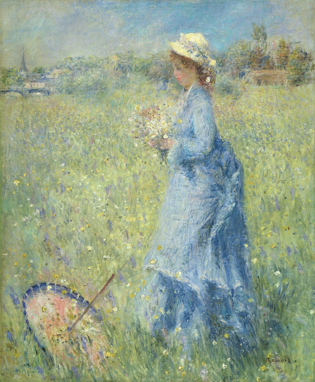 Žena sbírající květiny od Pierre-Auguste Renoir