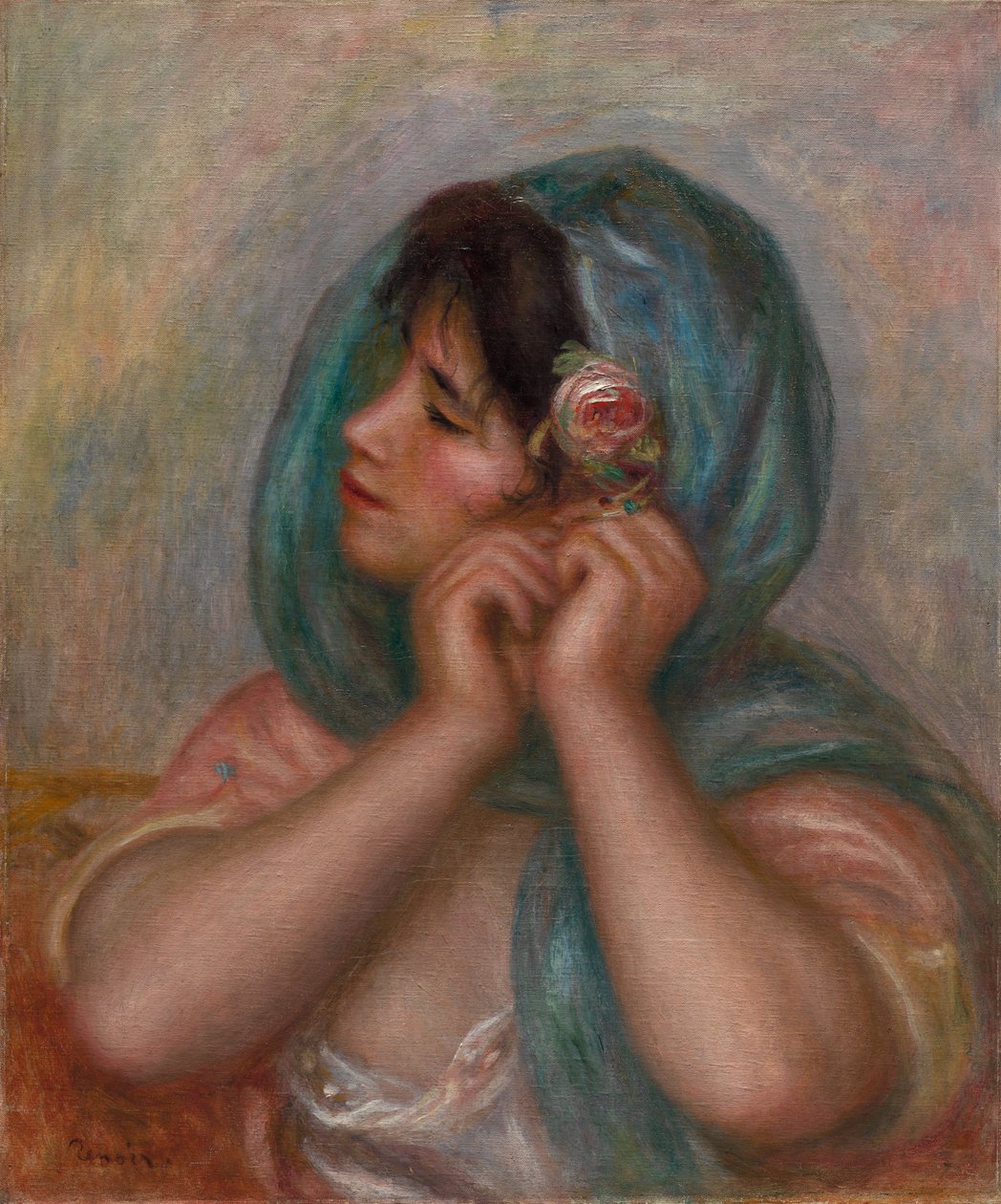 Mladá žena Uspořádání Její Náušnice od Pierre-Auguste Renoir