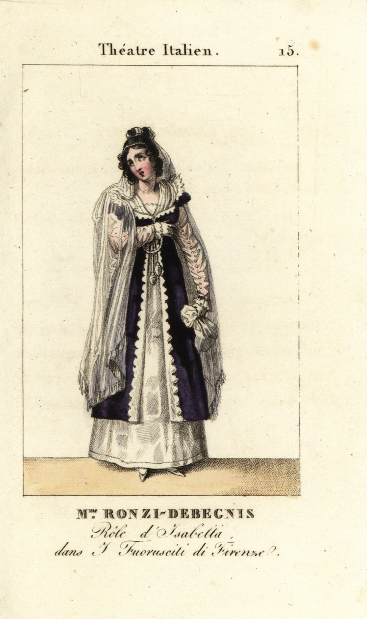 Mme. Ronzi-Debegnis v I Fuoruscit di Firenze, Theatre Italien, 1819 (rytina) od Pierre Charles Baquoy
