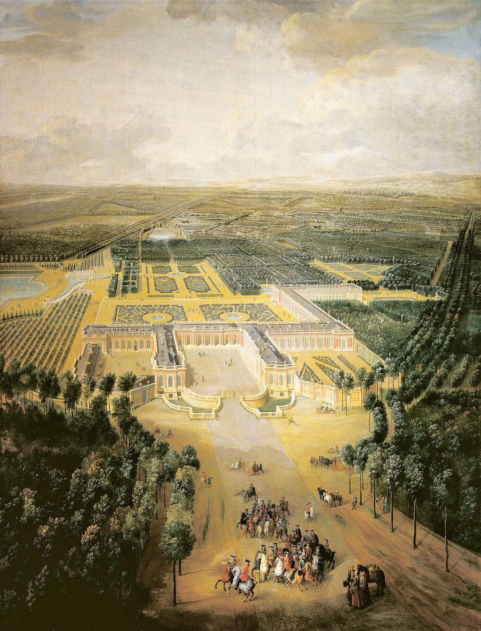 Francie, Versailles, Prospektivní pohled na zahrady Grand Trianon ve Versailles od Pierre Denis Martin
