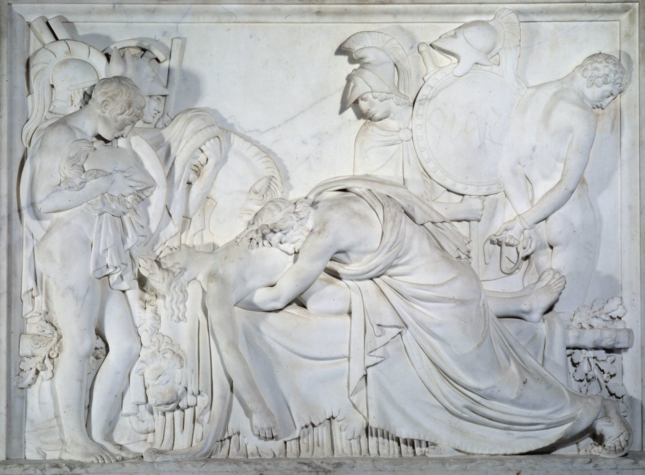 Evandre Mourning the Death of Pallas (mramorový nízký reliéf) od Pierre Francois Gregoire Giraud