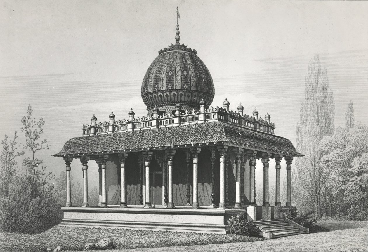 Pavilon Východoindické společnosti, na výstavě Universelle z roku 1867, 1868 litho od Georges Diéterle